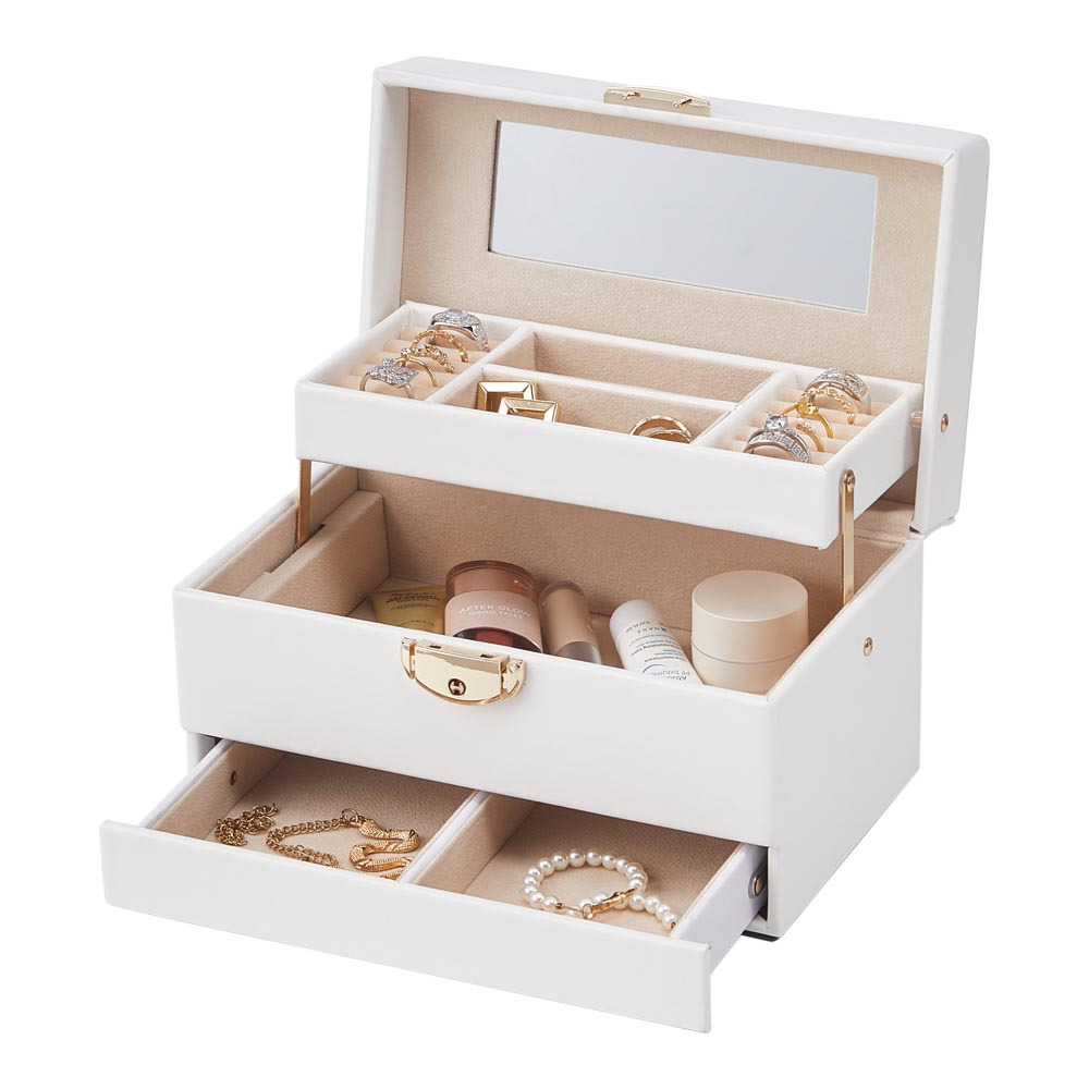 Three Tier Jewelry Box with Drawers and Lock